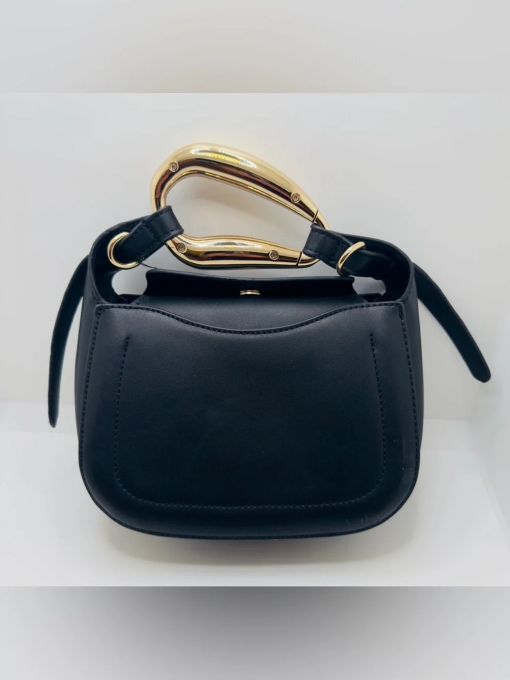 Fashionable Black Faux Leather Mini Hobo with Gold Handle